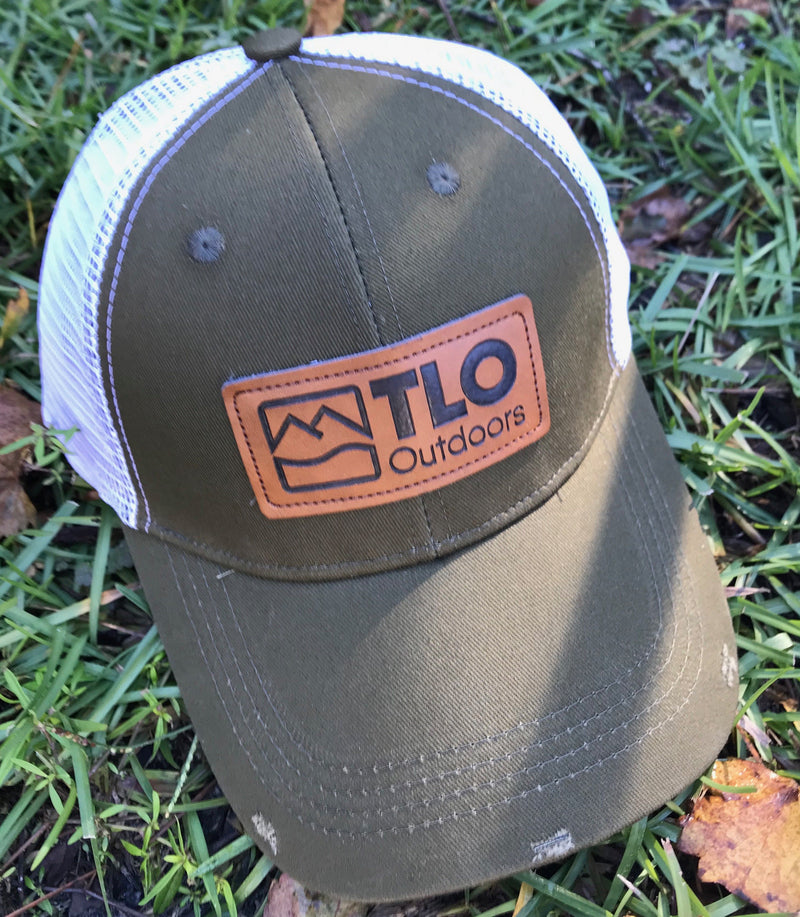 Load image into Gallery viewer, Distressed Style Trucker Cap with Leather Patch (from Above)_Green - TLO Outdoors