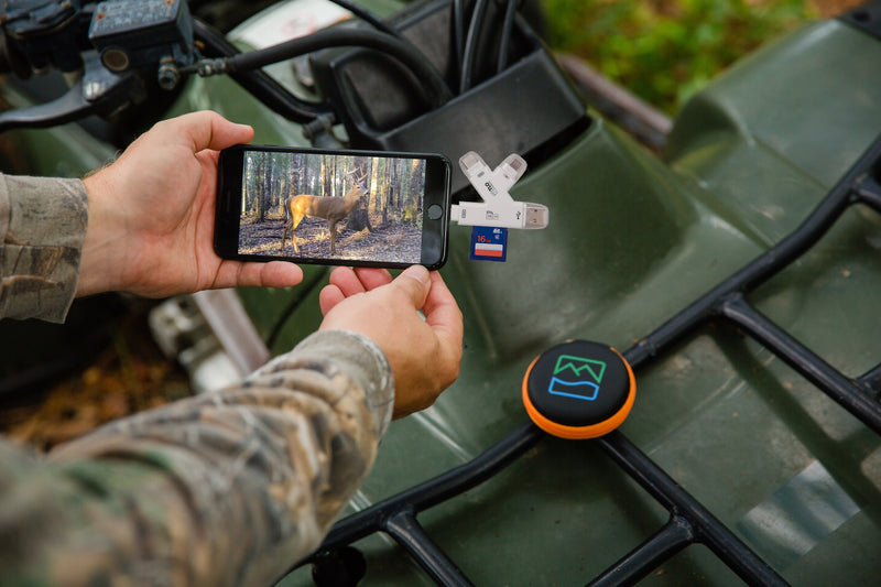 Load image into Gallery viewer, TrophyTracker Trail Camera Card Reader on 4 Wheeler Hunting Club