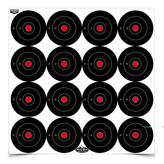 Birchwood Casey, Dirty Bird Target with Red 3" Bullseye - 16 per page - 12 sheets - 192 Targets (BC-35309)