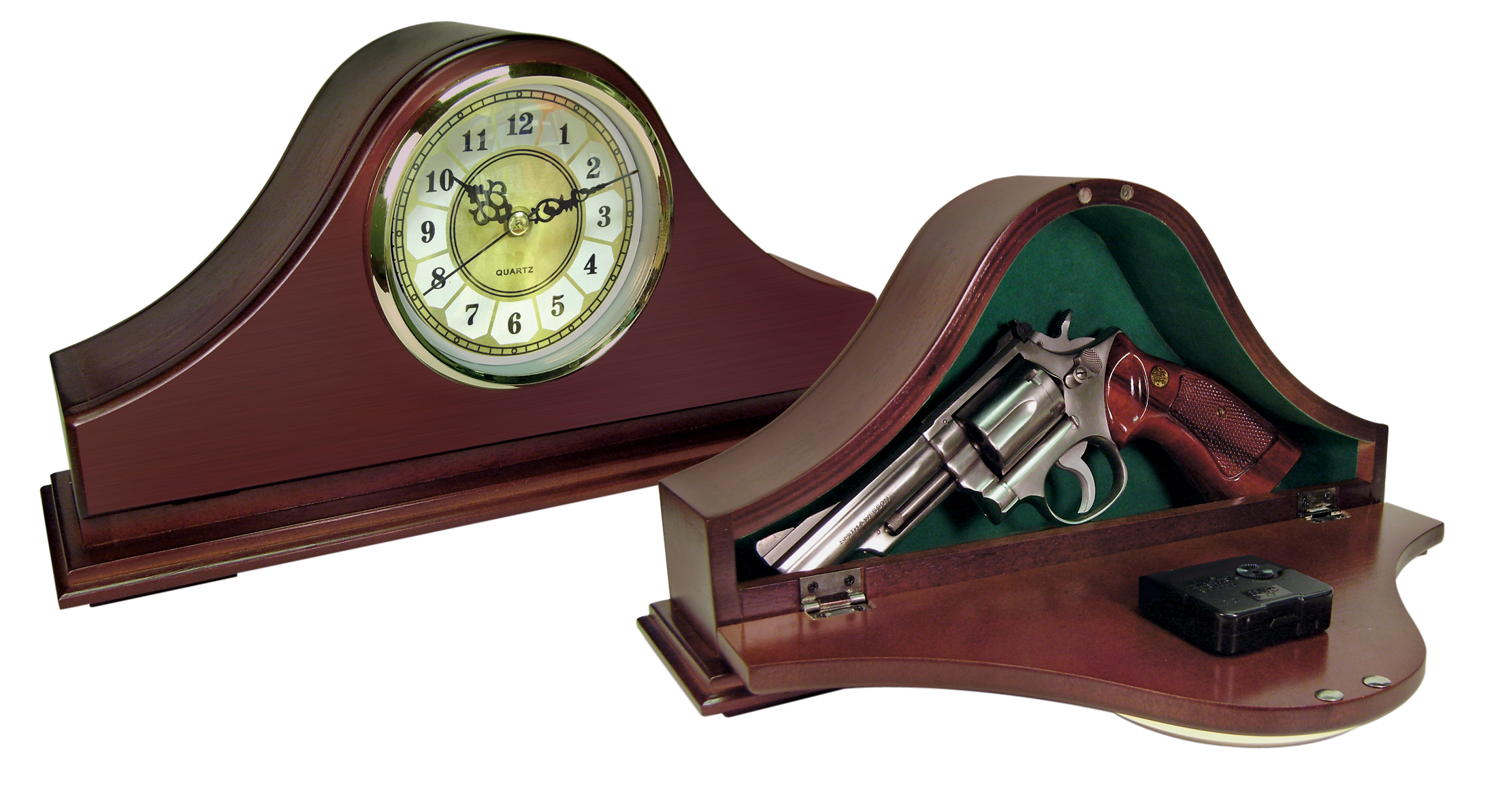 Peace Keeper Mantle Gun Concealment Clock, Mahogany Wood, Front Panel ...