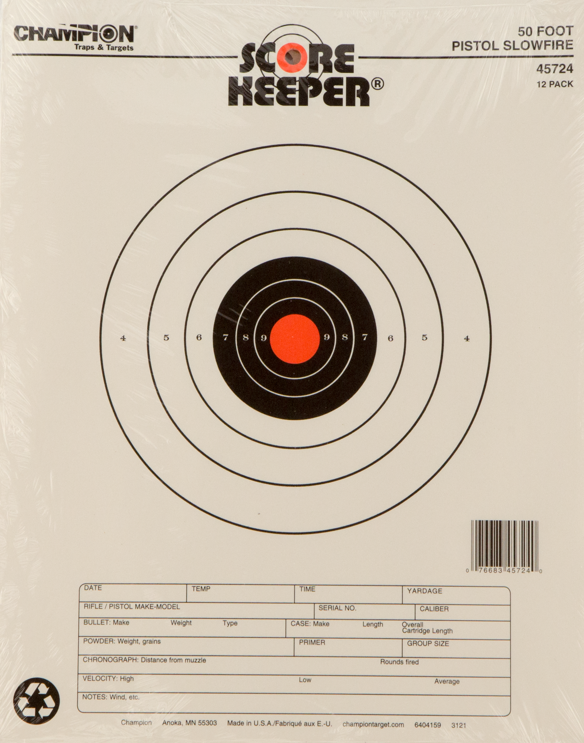 Champion Targets Score Keeper Bullseye Paper Targets, 50-Foot Pistol S ...