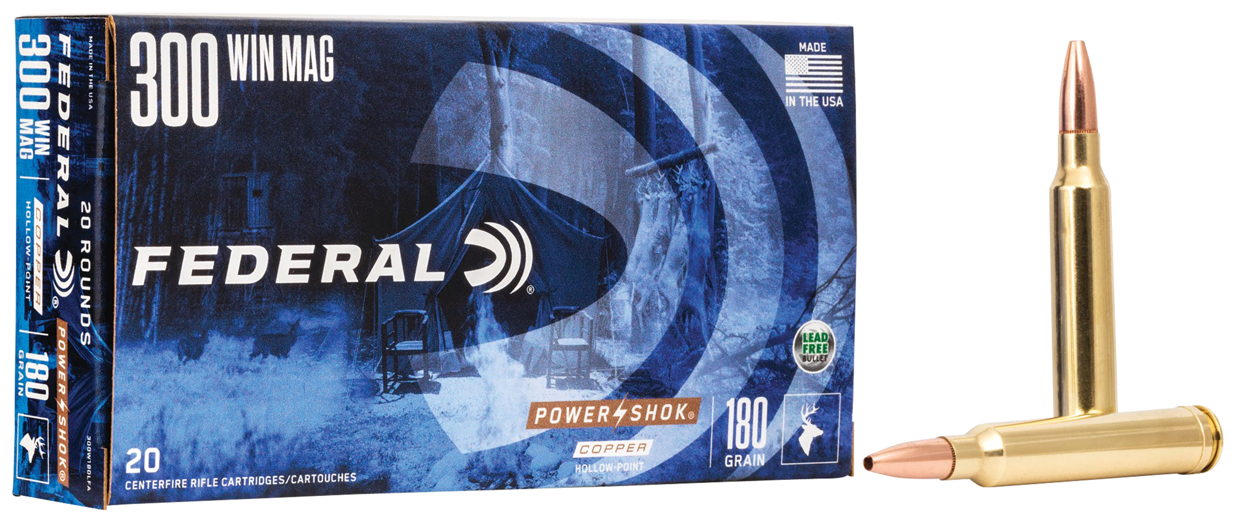 Federal Power-Shok Copper .300 Win Mag 180gr Copper HP Rifle Ammo, 20 ...