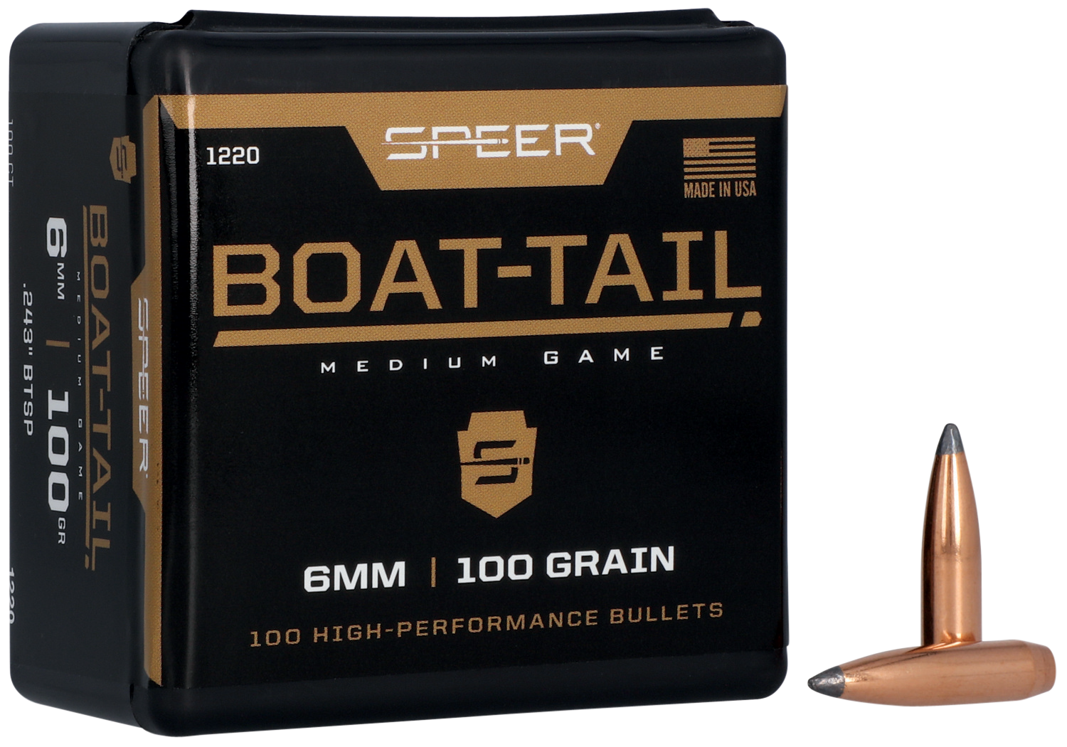 Speer Ammo Boat-Tail Rifle Bullets 6mm/.243 100gr Jacketed Soft Point ...
