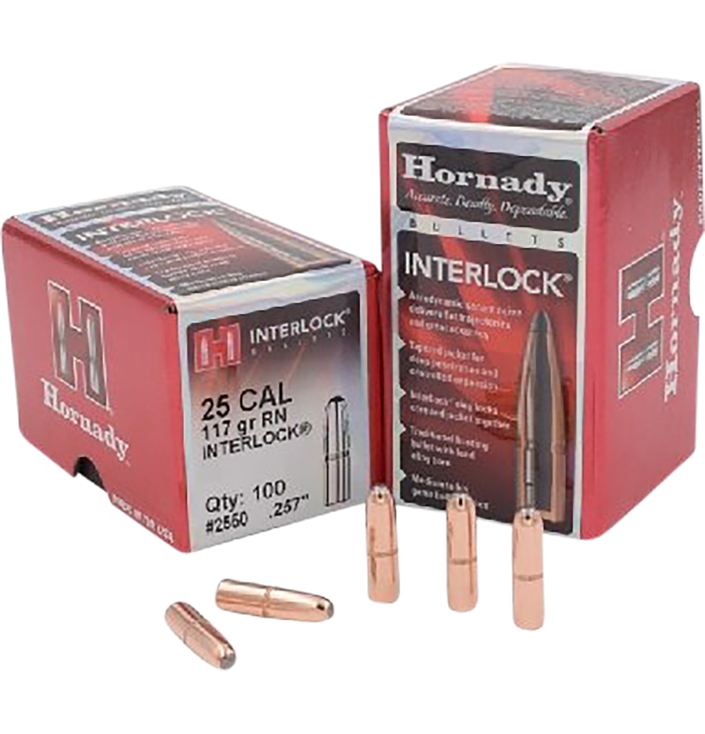 Hornady InterLock .25 Cal (.257) 117gr Round Nose Rifle Bullets 100/Bo ...