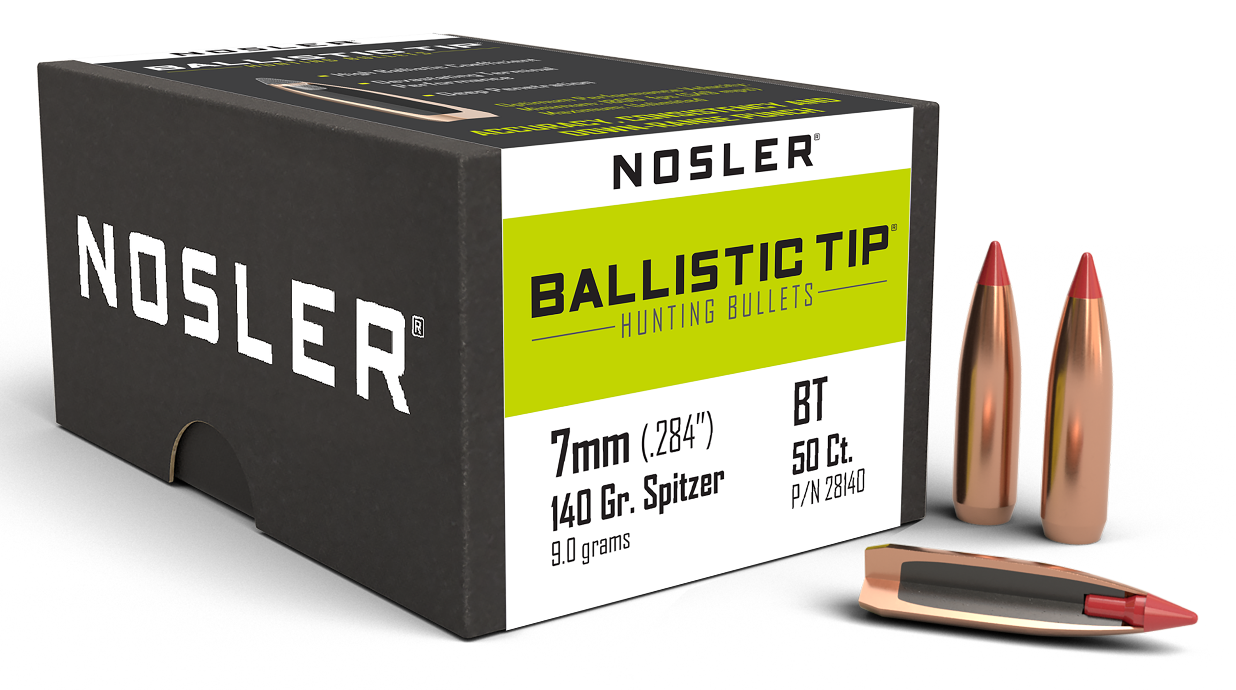 Nosler Ballistic Tip Hunting Bullets 7mm (.284) 140gr Spitzer Polymer ...