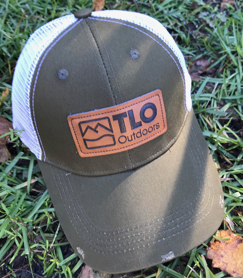 Load image into Gallery viewer, Distressed Style Trucker Cap with Leather Patch (from Above)_Green  - TLO Outdoors
