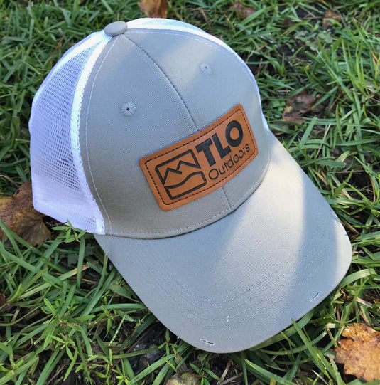 Distressed Style Trucker Cap with Leather Patch (from Above)_Gray - TLO Outdoors