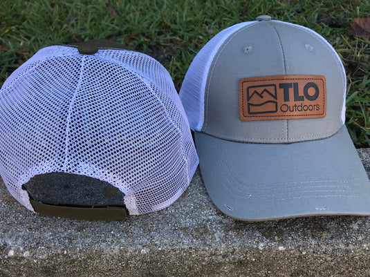 Distressed Style Trucker Cap with Leather Patch (Back & Front) - TLO Outdoors