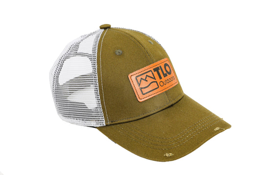 Distressed Style Trucker Cap with Leather Patch (Green) - TLO Outdoors