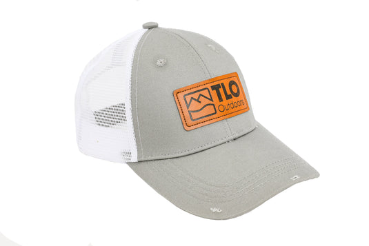 Distressed Style Trucker Cap with Leather Patch (Gray) - TLO Outdoors