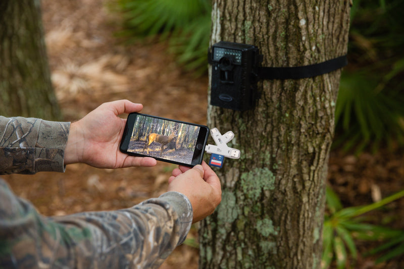 Load image into Gallery viewer, TrophyTracker Trail Cam Card Reader in Woods
